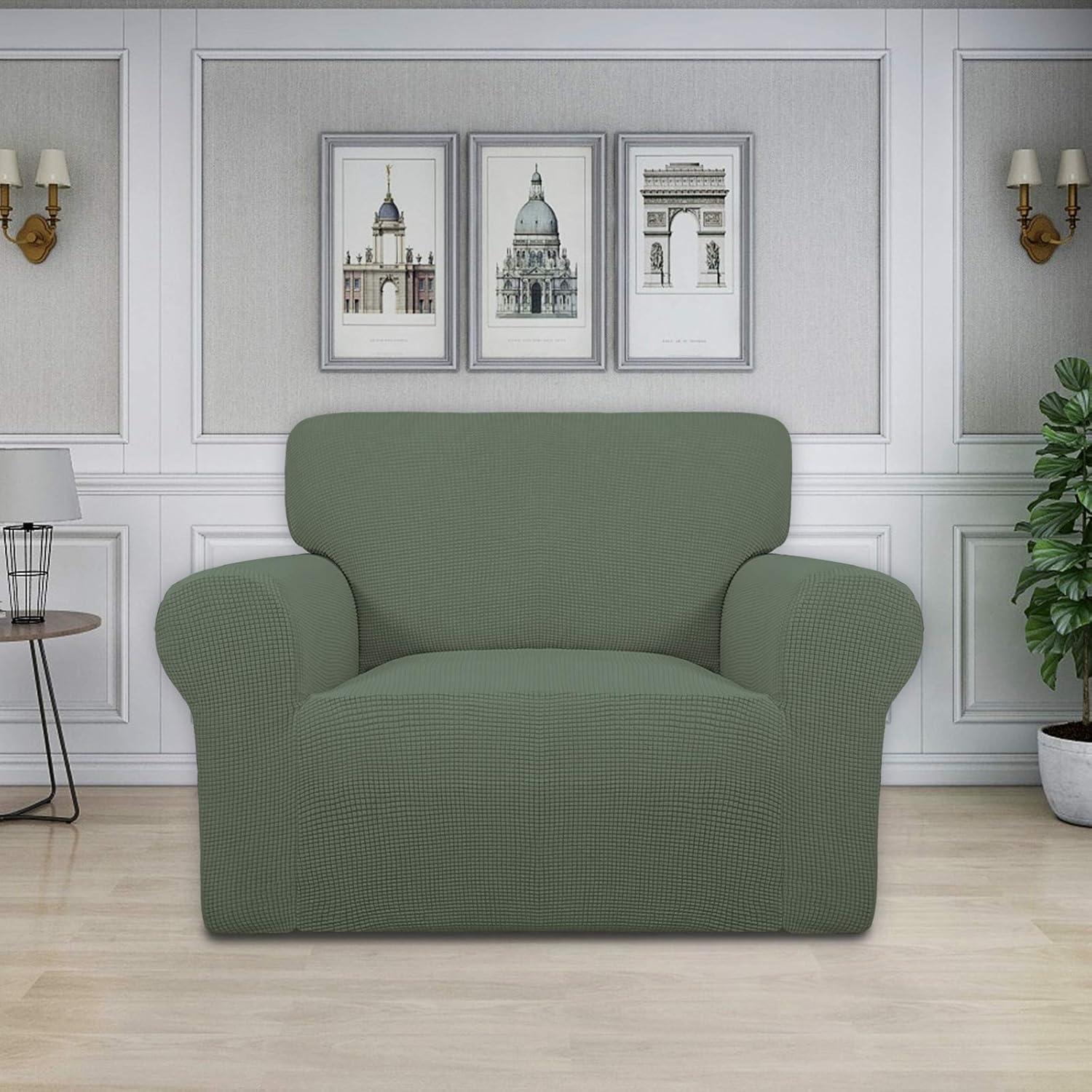 image:imageEasyGoing Stretch Sofa Slipcover 1Piece Sofa Cover Furniture Protector Couch Soft with Elastic Bottom for Kids Polyester Spandex Jacquard Fabric Small Checks Sofa Dark GrayGreyish Green