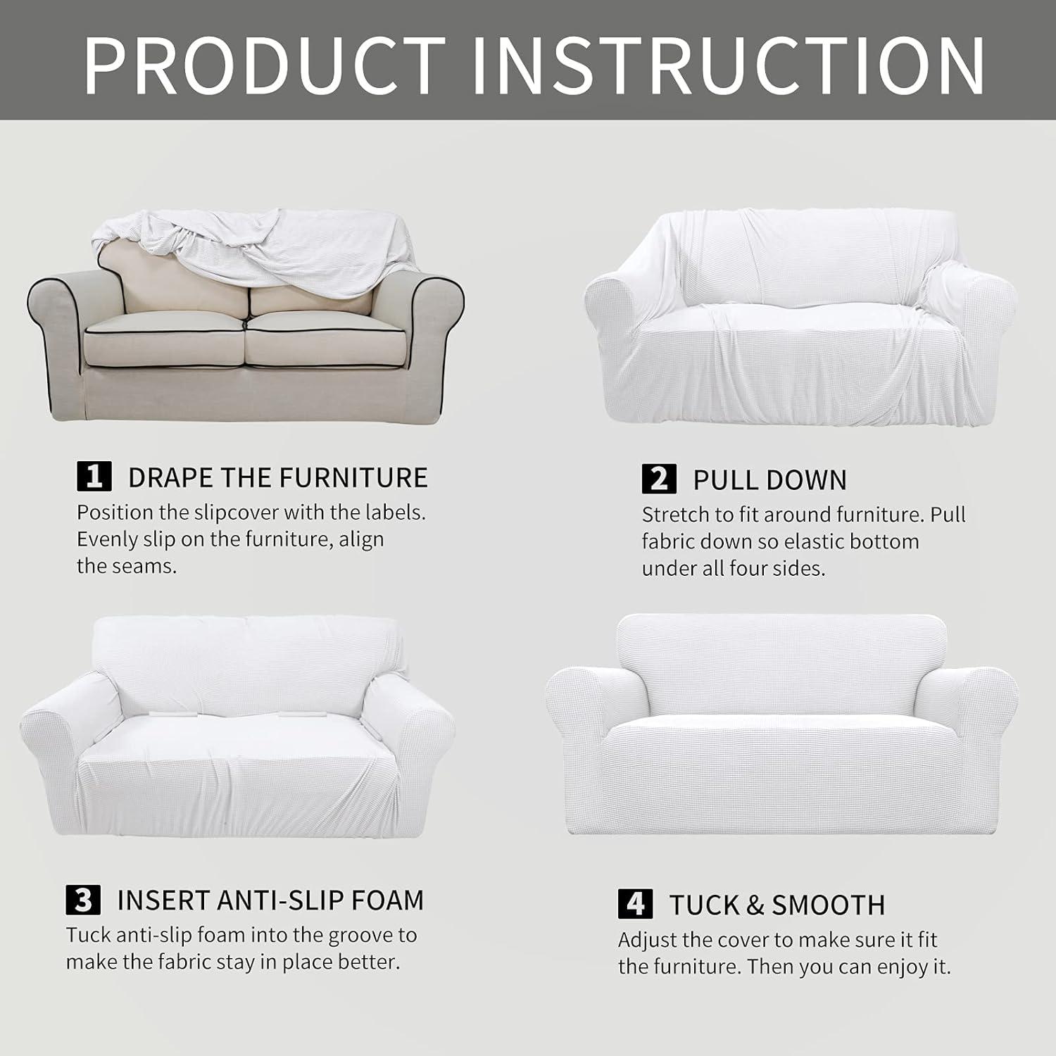 image:imageEasyGoing Stretch Sofa Slipcover 1Piece Sofa Cover Furniture Protector Couch Soft with Elastic Bottom for Kids Polyester Spandex Jacquard Fabric Small Checks Sofa Dark GraySnow White