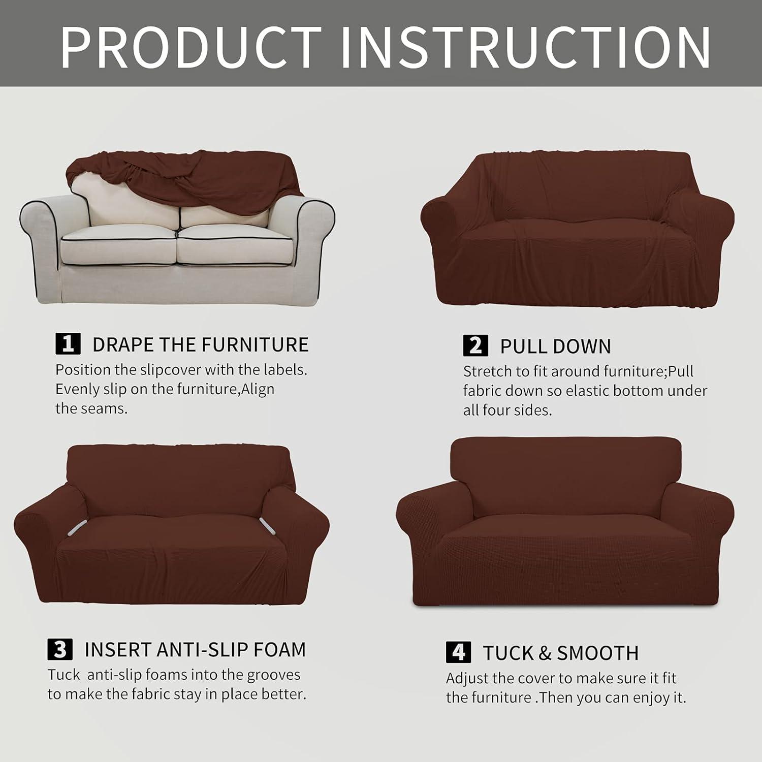 image:imageEasyGoing Stretch Sofa Slipcover 1Piece Sofa Cover Furniture Protector Couch Soft with Elastic Bottom for Kids Polyester Spandex Jacquard Fabric Small Checks Sofa Dark GrayCoffee