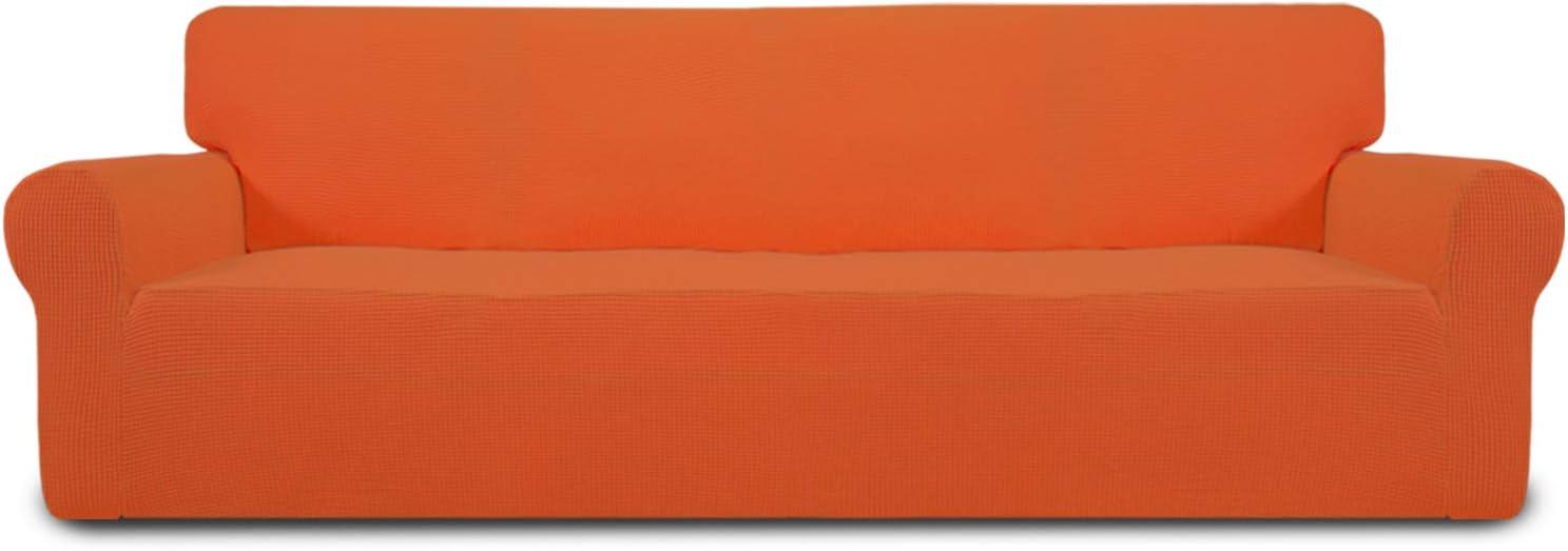 image:imageEasyGoing Stretch Sofa Slipcover 1Piece Sofa Cover Furniture Protector Couch Soft with Elastic Bottom for Kids Polyester Spandex Jacquard Fabric Small Checks Sofa Dark GrayOrange