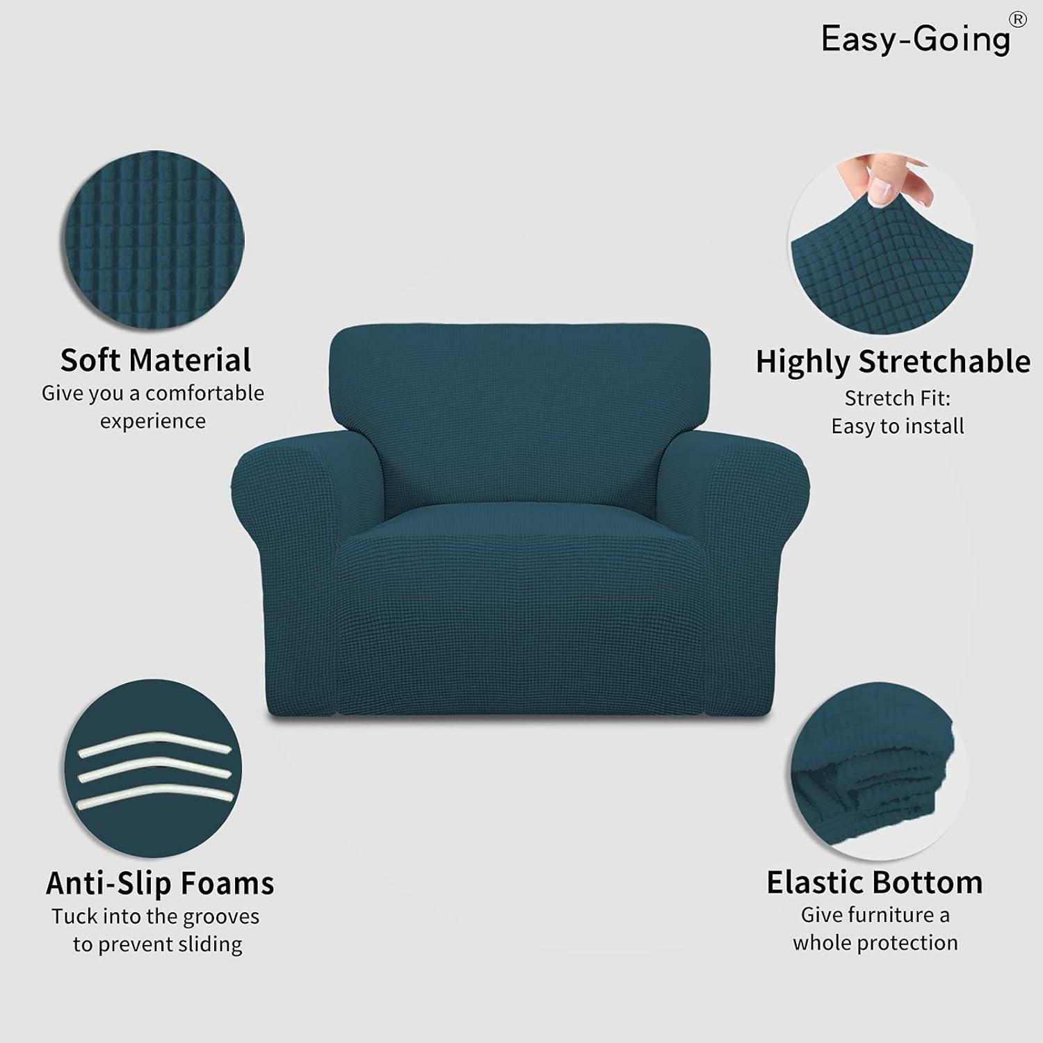 image:imageEasyGoing Stretch Sofa Slipcover 1Piece Sofa Cover Furniture Protector Couch Soft with Elastic Bottom for Kids Polyester Spandex Jacquard Fabric Small Checks Sofa Dark GrayDeep Teal