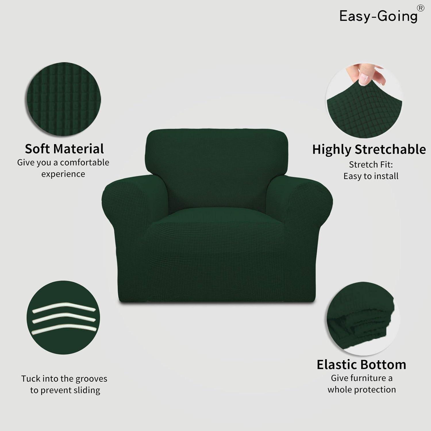image:imageEasyGoing Stretch Sofa Slipcover 1Piece Sofa Cover Furniture Protector Couch Soft with Elastic Bottom for Kids Polyester Spandex Jacquard Fabric Small Checks Sofa Dark GrayDark Green