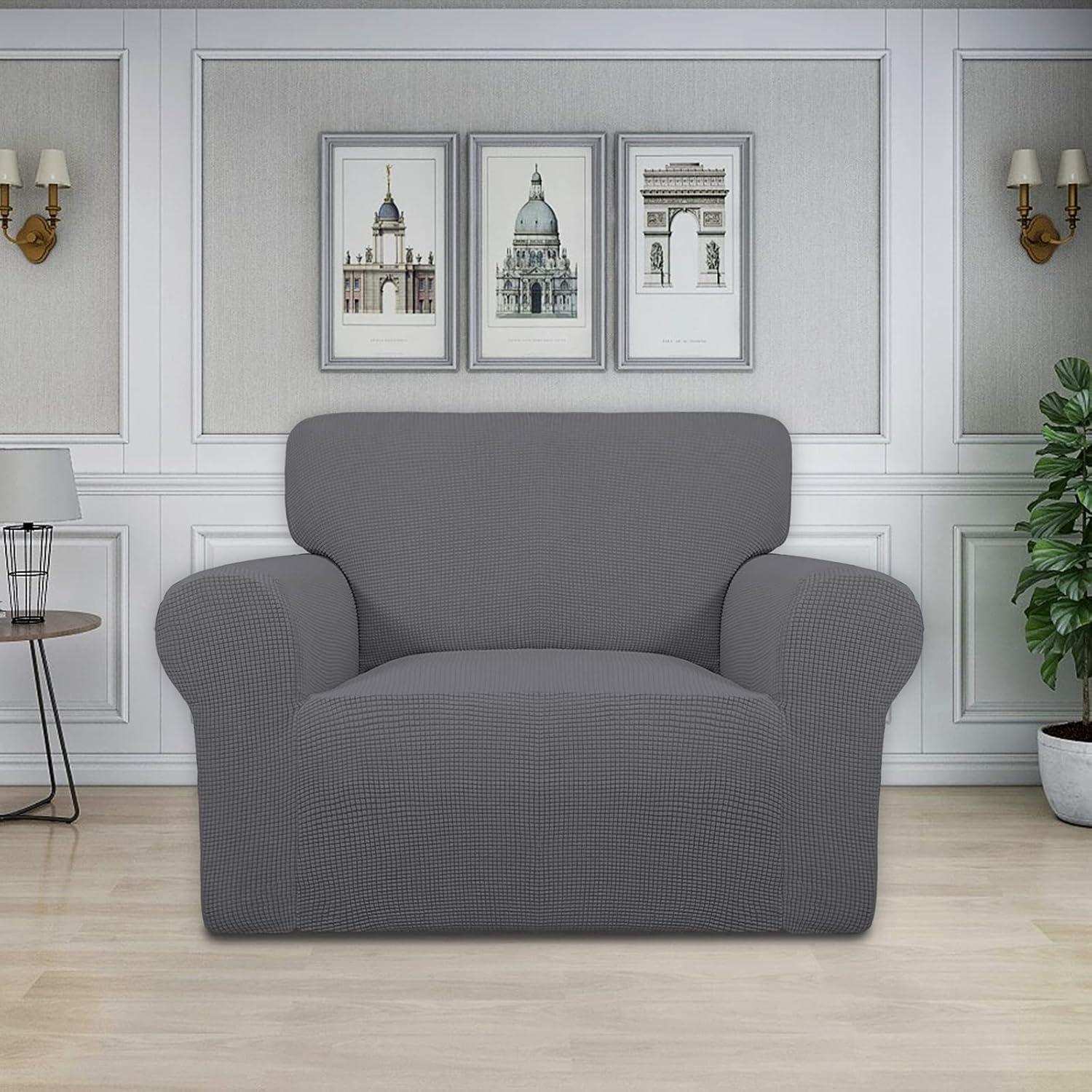 image:imageEasyGoing Stretch Sofa Slipcover 1Piece Sofa Cover Furniture Protector Couch Soft with Elastic Bottom for Kids Polyester Spandex Jacquard Fabric Small Checks Sofa Dark GrayGrey