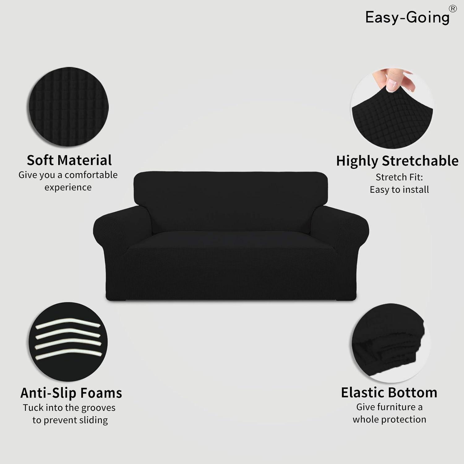 image:imageEasyGoing Stretch Sofa Slipcover 1Piece Sofa Cover Furniture Protector Couch Soft with Elastic Bottom for Kids Polyester Spandex Jacquard Fabric Small Checks Sofa Dark GrayBlack