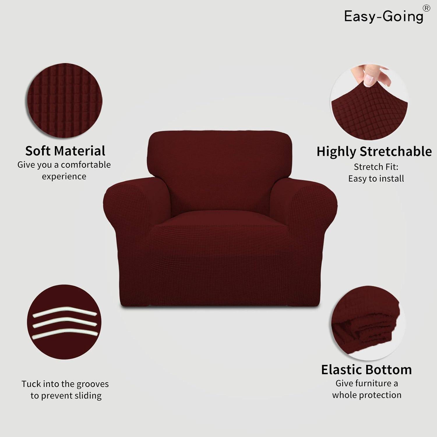 image:imageEasyGoing Stretch Sofa Slipcover 1Piece Sofa Cover Furniture Protector Couch Soft with Elastic Bottom for Kids Polyester Spandex Jacquard Fabric Small Checks Sofa Dark GrayWine