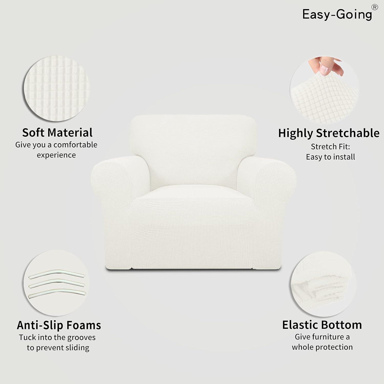 image:imageEasyGoing Stretch Sofa Slipcover 1Piece Sofa Cover Furniture Protector Couch Soft with Elastic Bottom for Kids Polyester Spandex Jacquard Fabric Small Checks Sofa Dark GrayCream