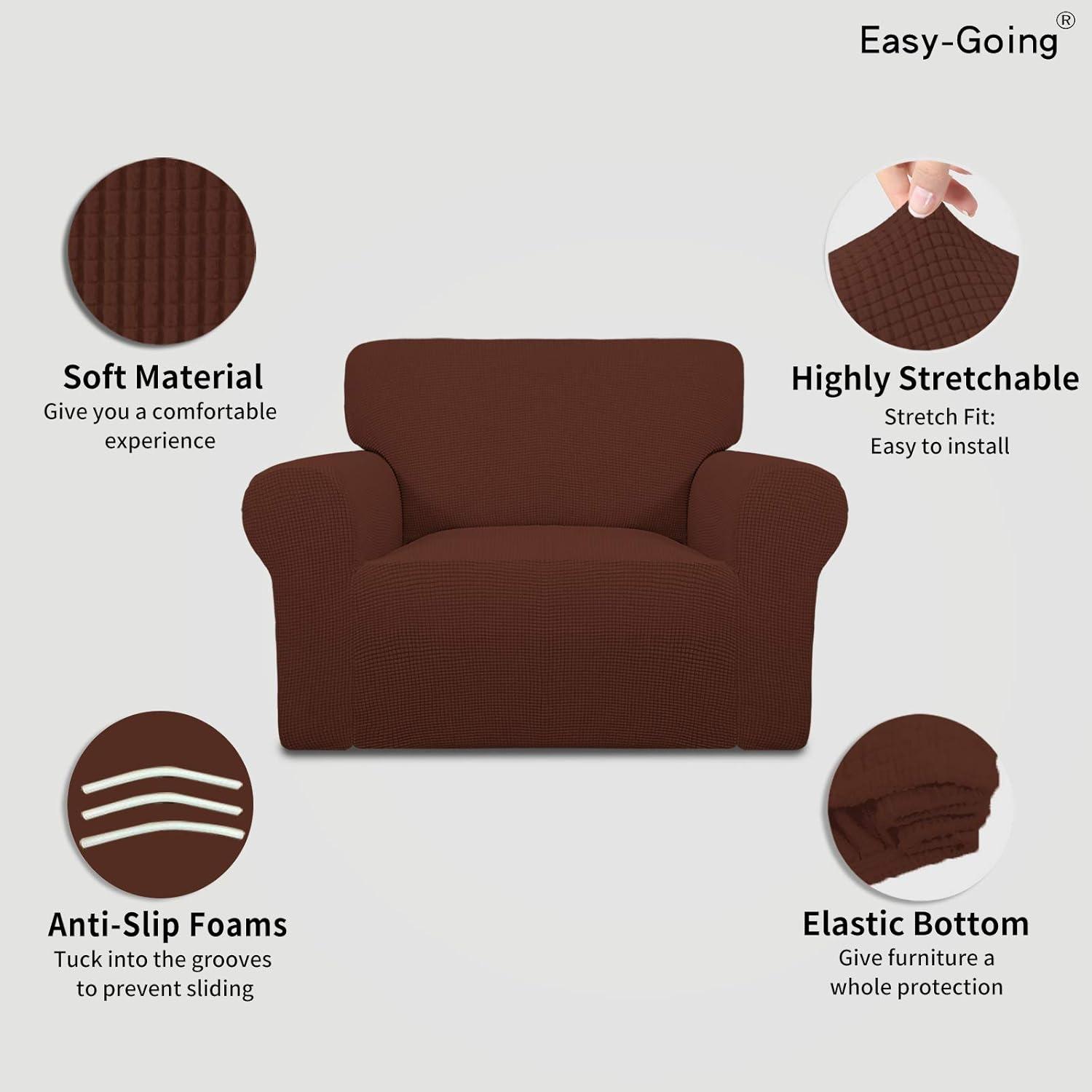 image:imageEasyGoing Stretch Sofa Slipcover 1Piece Sofa Cover Furniture Protector Couch Soft with Elastic Bottom for Kids Polyester Spandex Jacquard Fabric Small Checks Sofa Dark GrayCoffee