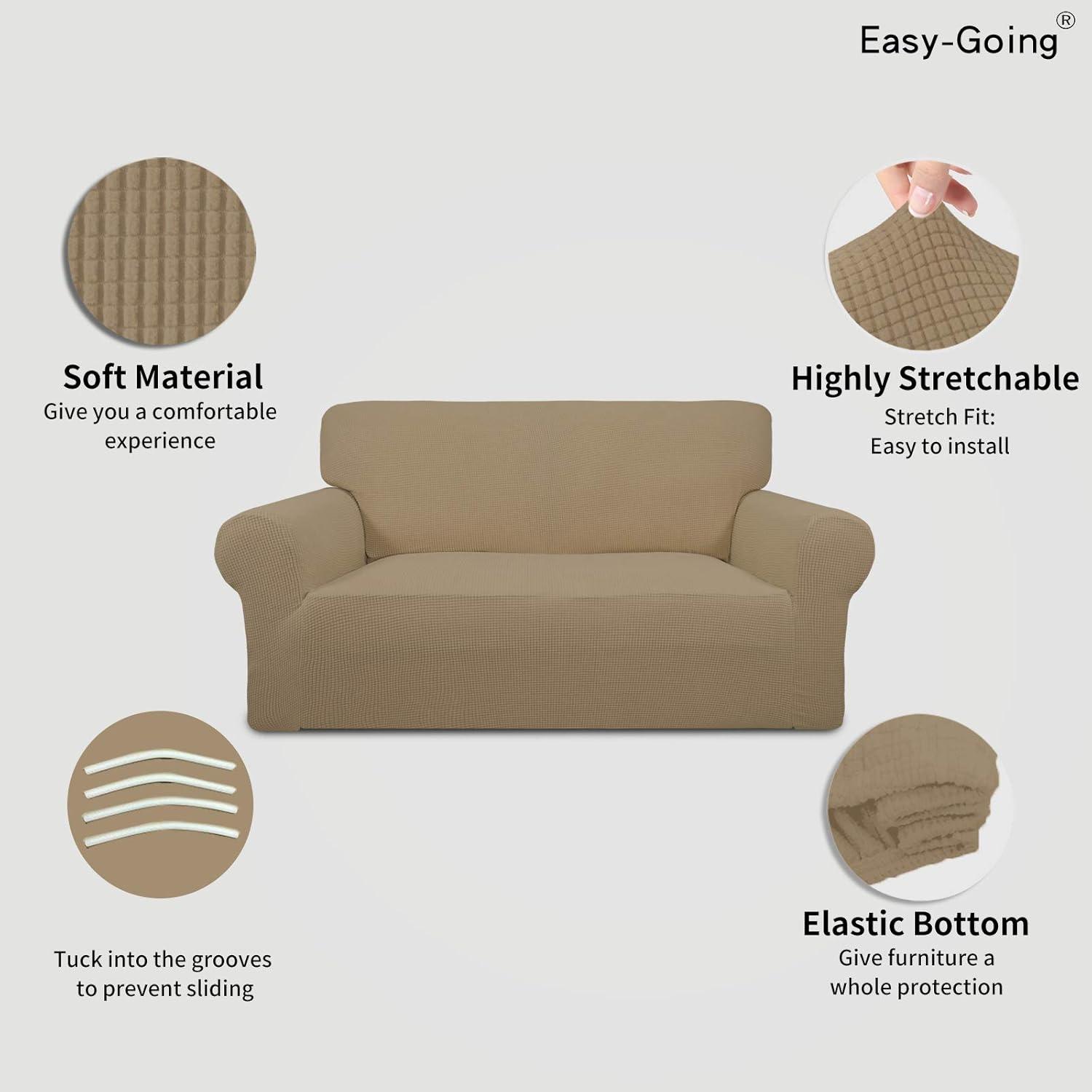 image:imageEasyGoing Stretch Sofa Slipcover 1Piece Sofa Cover Furniture Protector Couch Soft with Elastic Bottom for Kids Polyester Spandex Jacquard Fabric Small Checks Sofa Dark GrayTan