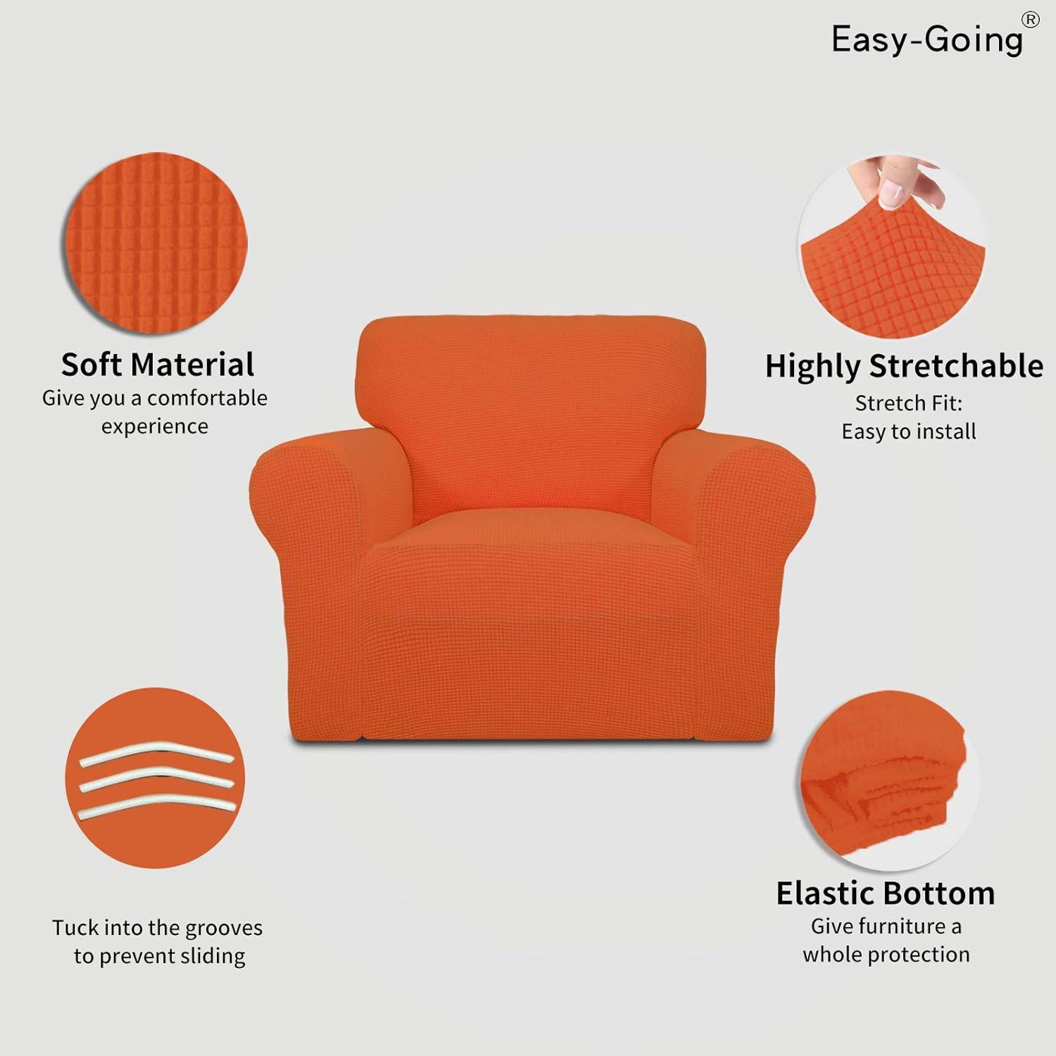 image:imageEasyGoing Stretch Sofa Slipcover 1Piece Sofa Cover Furniture Protector Couch Soft with Elastic Bottom for Kids Polyester Spandex Jacquard Fabric Small Checks Sofa Dark GrayOrange