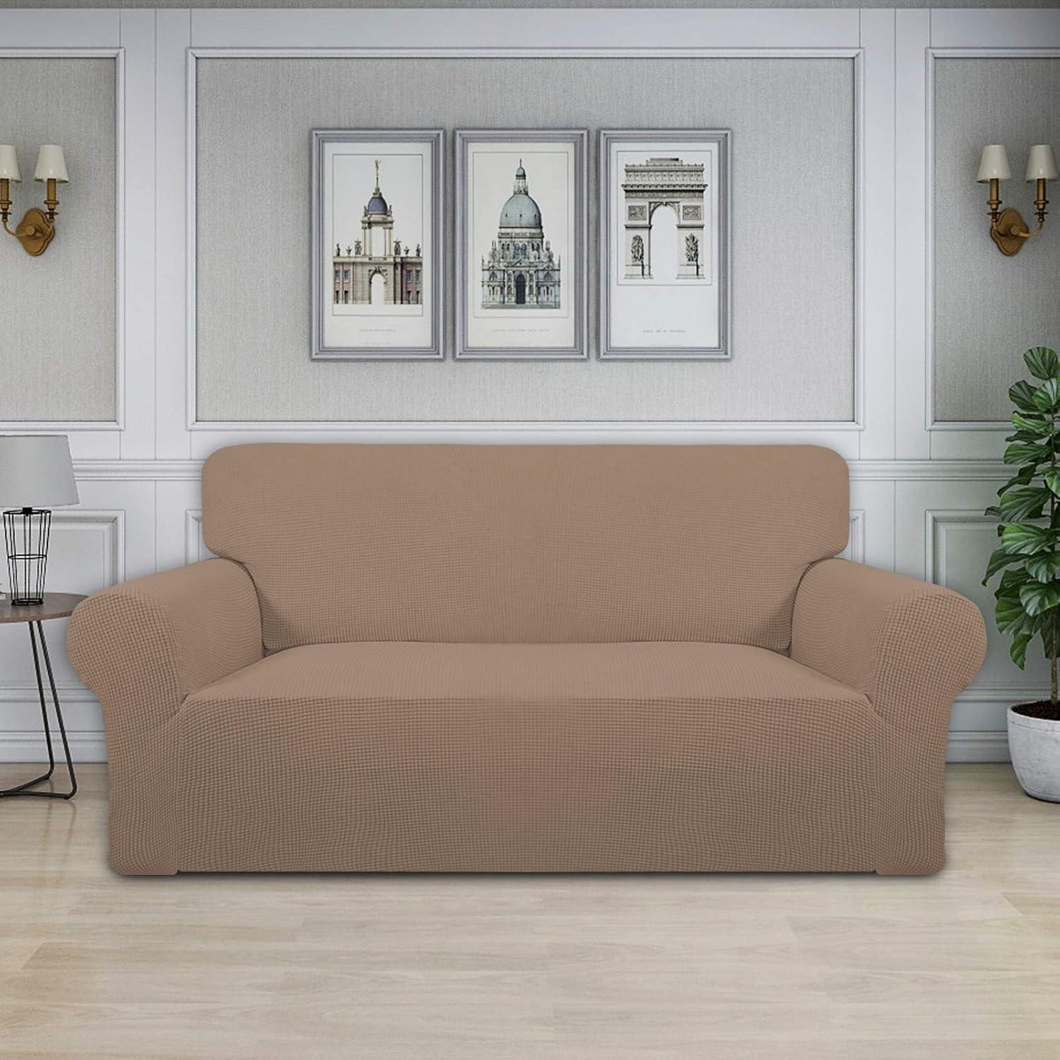 image:imageEasyGoing Stretch Sofa Slipcover 1Piece Sofa Cover Furniture Protector Couch Soft with Elastic Bottom for Kids Polyester Spandex Jacquard Fabric Small Checks Sofa Dark GrayCamel