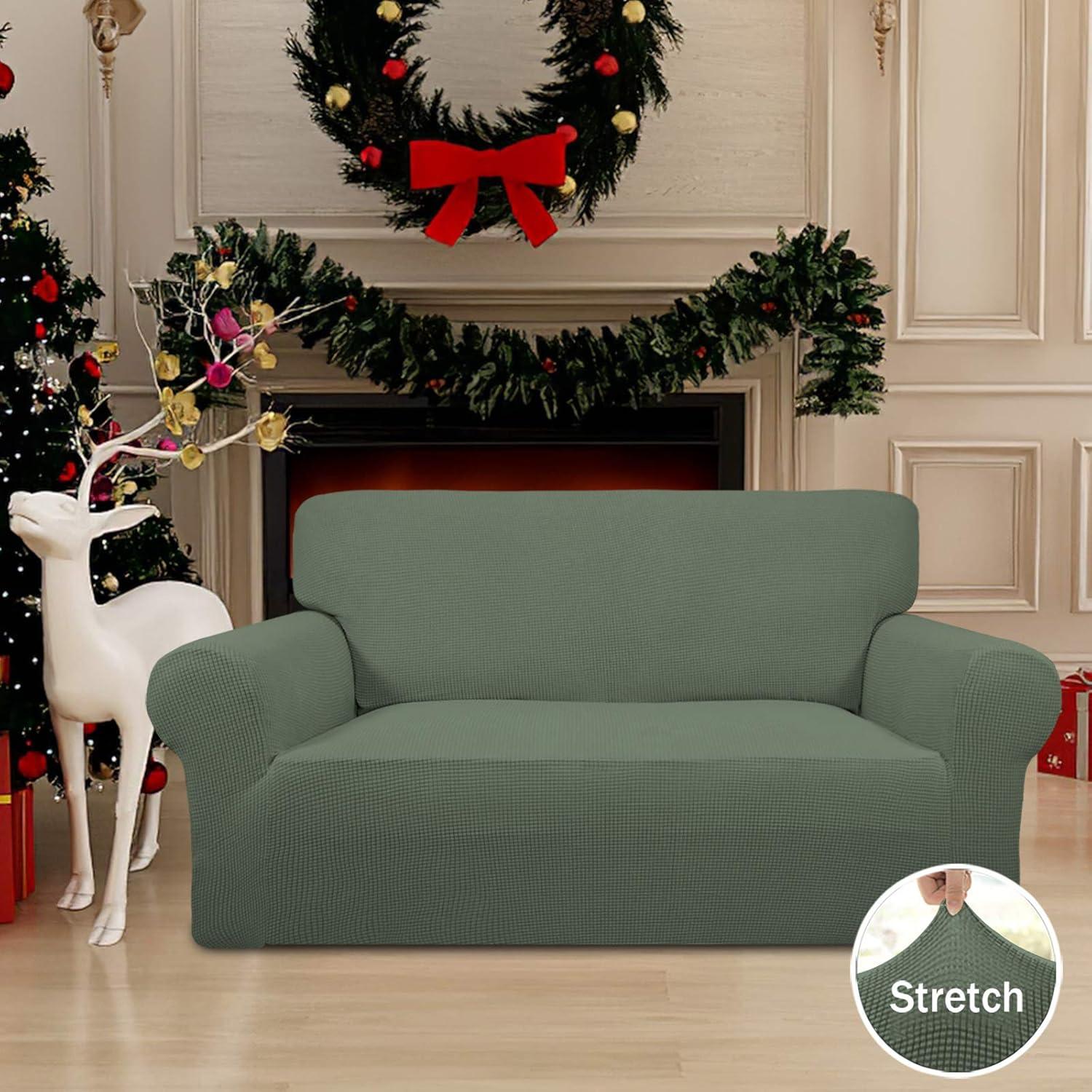 image:imageEasyGoing Stretch Sofa Slipcover 1Piece Sofa Cover Furniture Protector Couch Soft with Elastic Bottom for Kids Polyester Spandex Jacquard Fabric Small Checks Sofa Dark GrayGreyish Green