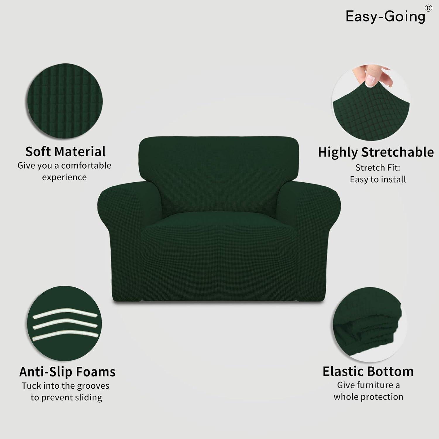 image:imageEasyGoing Stretch Sofa Slipcover 1Piece Sofa Cover Furniture Protector Couch Soft with Elastic Bottom for Kids Polyester Spandex Jacquard Fabric Small Checks Sofa Dark GrayDark Green