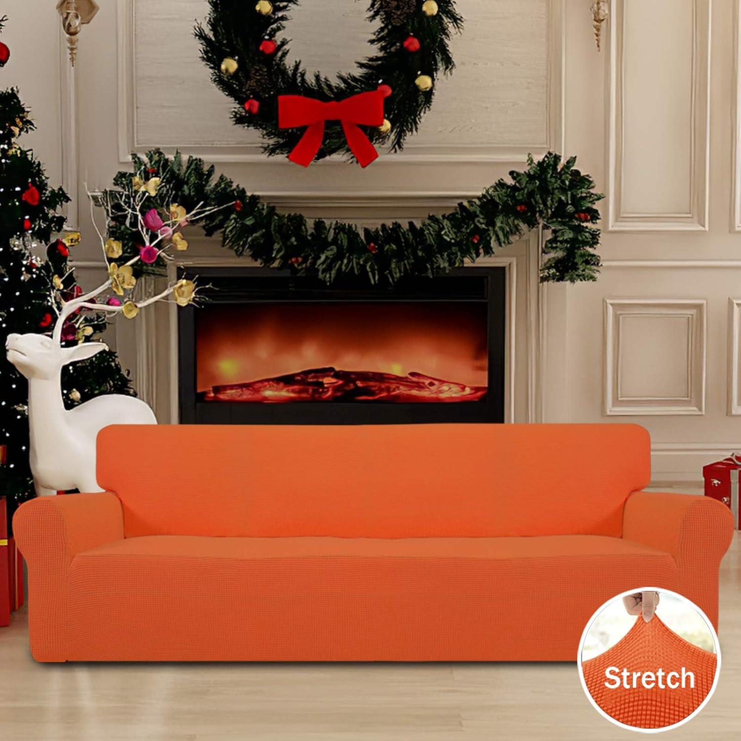 image:imageEasyGoing Stretch Sofa Slipcover 1Piece Sofa Cover Furniture Protector Couch Soft with Elastic Bottom for Kids Polyester Spandex Jacquard Fabric Small Checks Sofa Dark GrayOrange