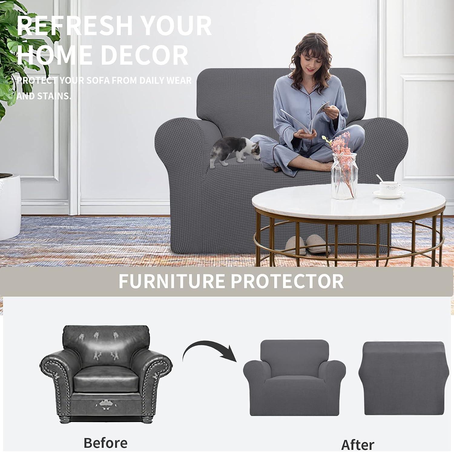 image:imageEasyGoing Stretch Sofa Slipcover 1Piece Sofa Cover Furniture Protector Couch Soft with Elastic Bottom for Kids Polyester Spandex Jacquard Fabric Small Checks Sofa Dark GrayGrey