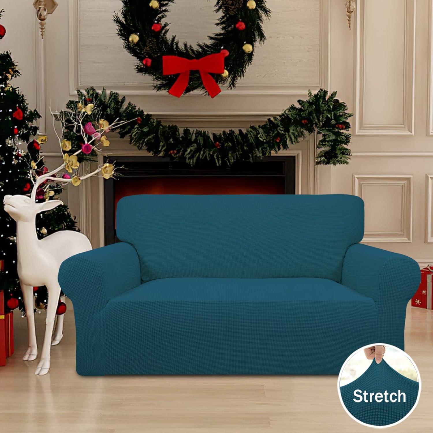 image:imageEasyGoing Stretch Sofa Slipcover 1Piece Sofa Cover Furniture Protector Couch Soft with Elastic Bottom for Kids Polyester Spandex Jacquard Fabric Small Checks Sofa Dark GrayPeacock Blue