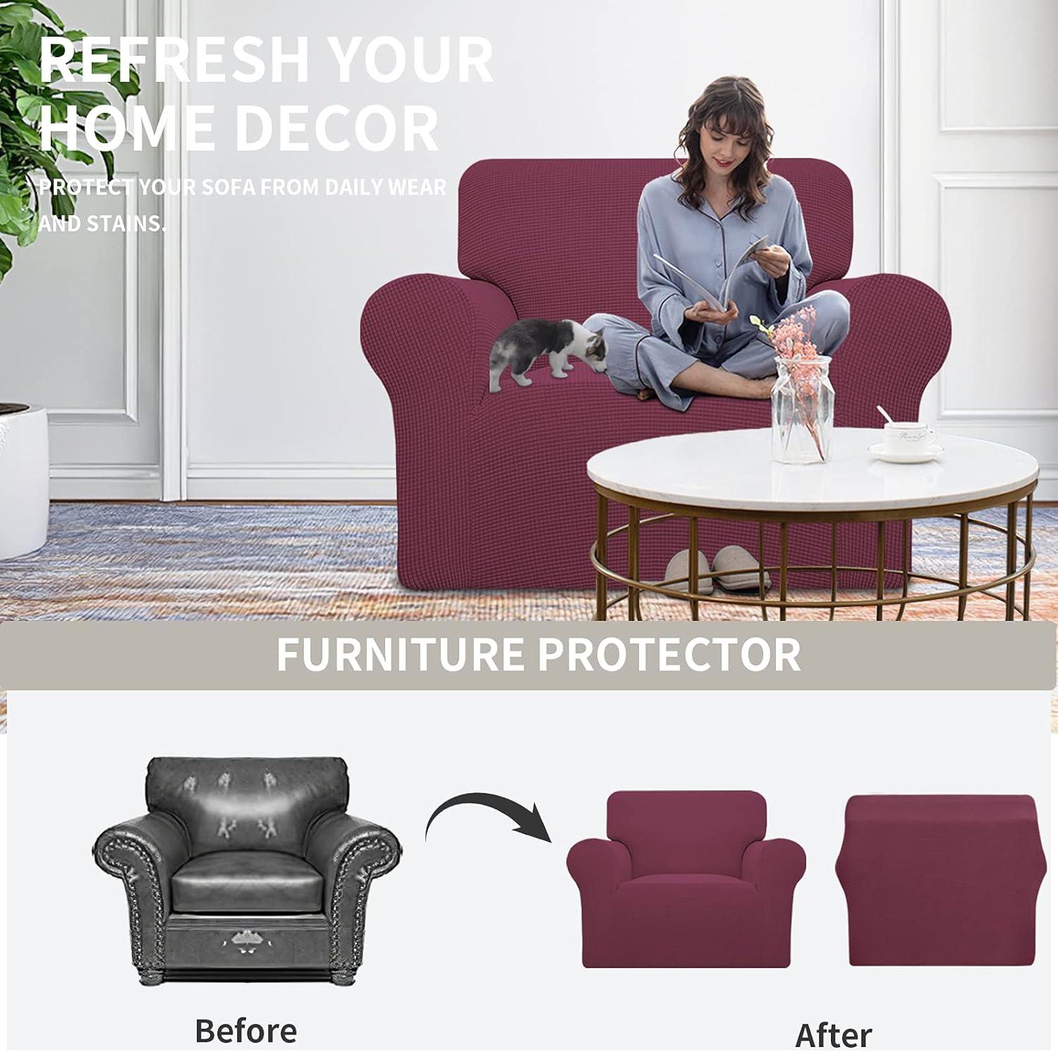image:imageEasyGoing Stretch Sofa Slipcover 1Piece Sofa Cover Furniture Protector Couch Soft with Elastic Bottom for Kids Polyester Spandex Jacquard Fabric Small Checks Sofa Dark GrayAsh Rose