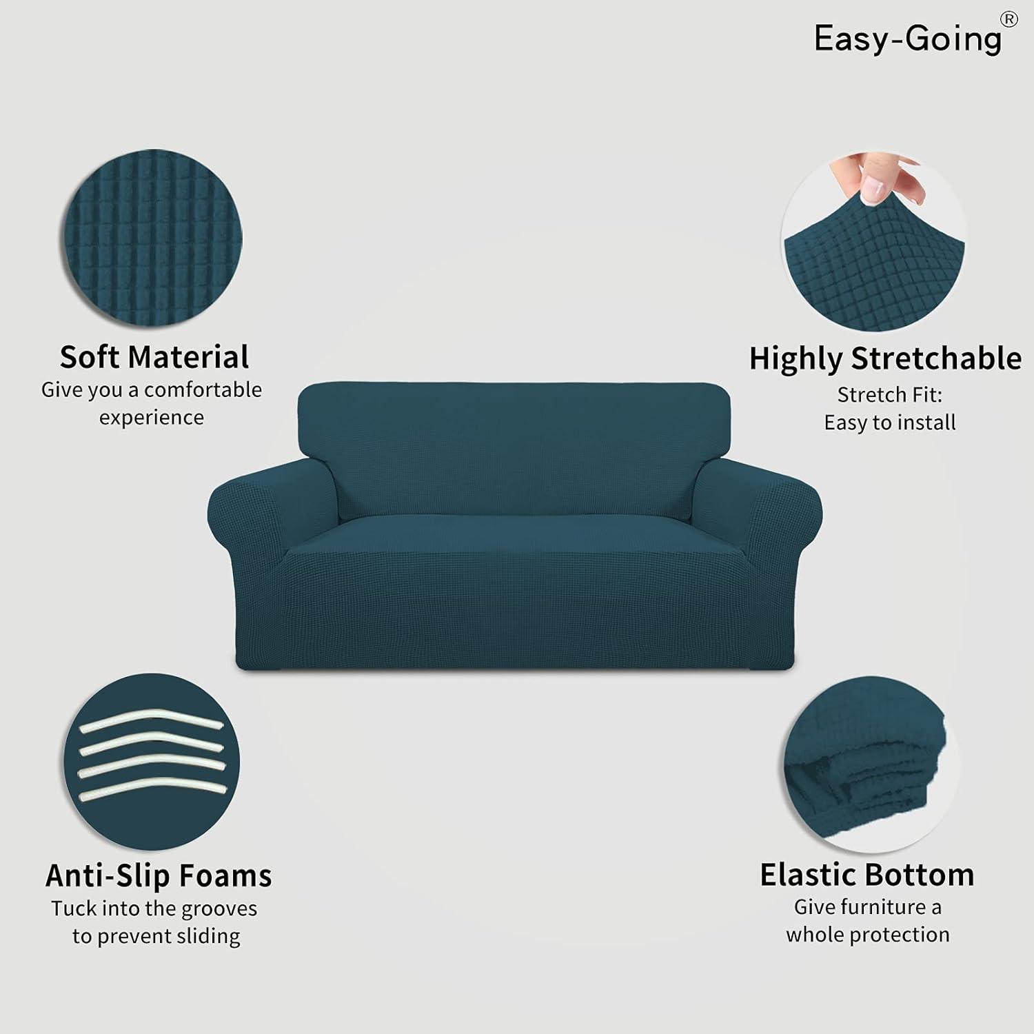image:imageEasyGoing Stretch Sofa Slipcover 1Piece Sofa Cover Furniture Protector Couch Soft with Elastic Bottom for Kids Polyester Spandex Jacquard Fabric Small Checks Sofa Dark GrayDeep Teal