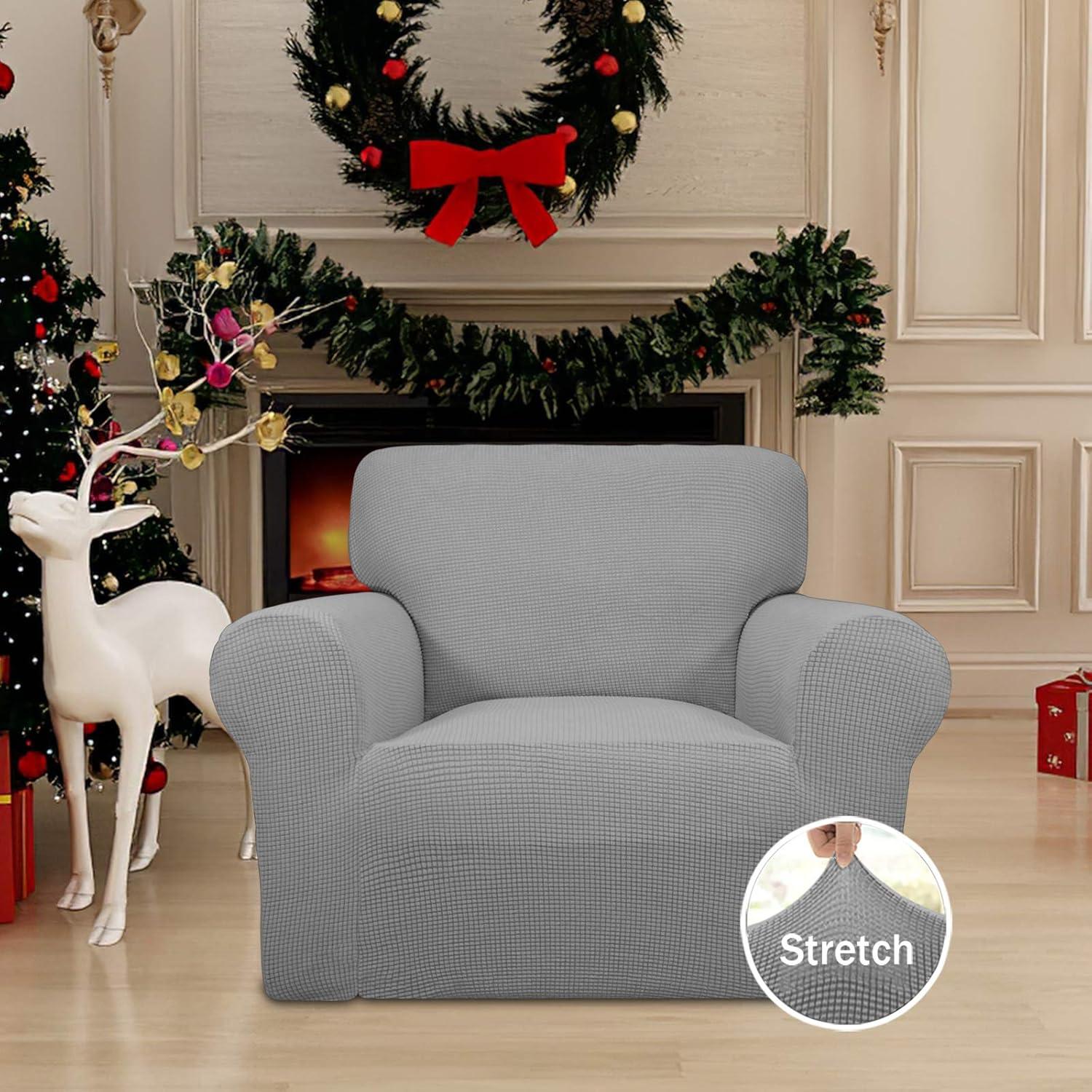 image:imageEasyGoing Stretch Sofa Slipcover 1Piece Sofa Cover Furniture Protector Couch Soft with Elastic Bottom for Kids Polyester Spandex Jacquard Fabric Small Checks Sofa Dark GrayLight Gray