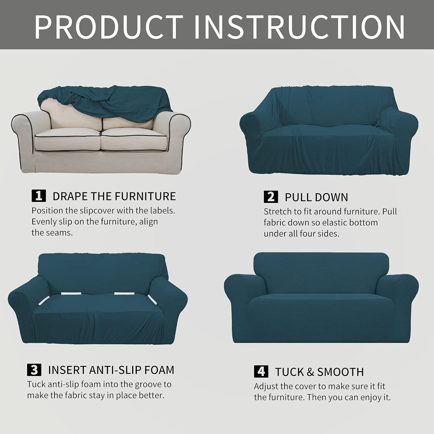 image:imageEasyGoing Stretch Sofa Slipcover 1Piece Sofa Cover Furniture Protector Couch Soft with Elastic Bottom for Kids Polyester Spandex Jacquard Fabric Small Checks Sofa Dark GrayDeep Teal
