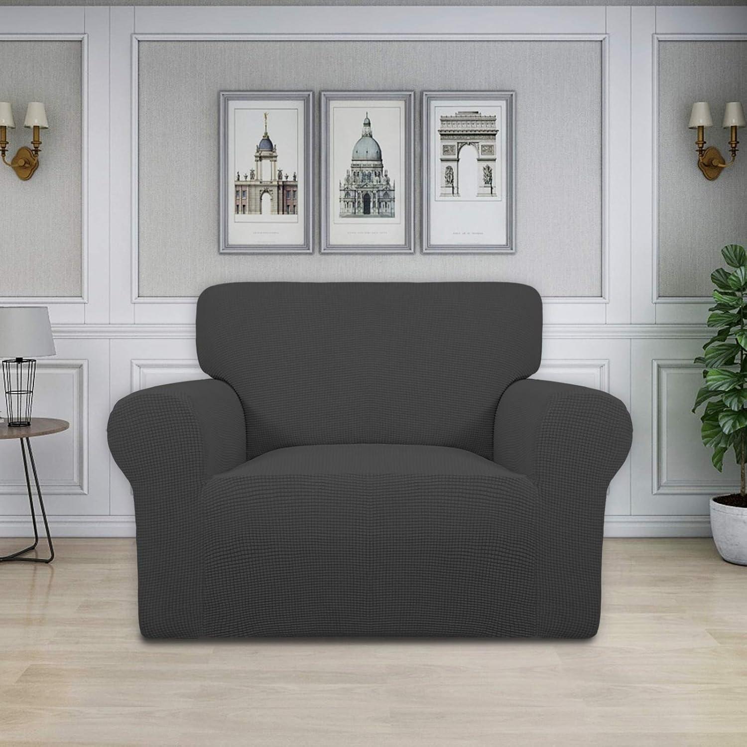 image:imageEasyGoing Stretch Sofa Slipcover 1Piece Sofa Cover Furniture Protector Couch Soft with Elastic Bottom for Kids Polyester Spandex Jacquard Fabric Small Checks Sofa Dark GrayDark Gray