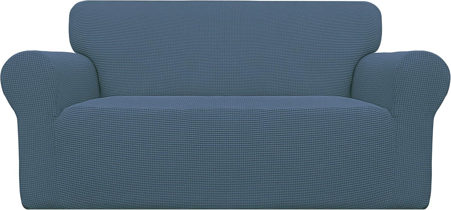 image:imageEasyGoing Stretch Sofa Slipcover 1Piece Sofa Cover Furniture Protector Couch Soft with Elastic Bottom for Kids Polyester Spandex Jacquard Fabric Small Checks Sofa Dark GrayBluestone