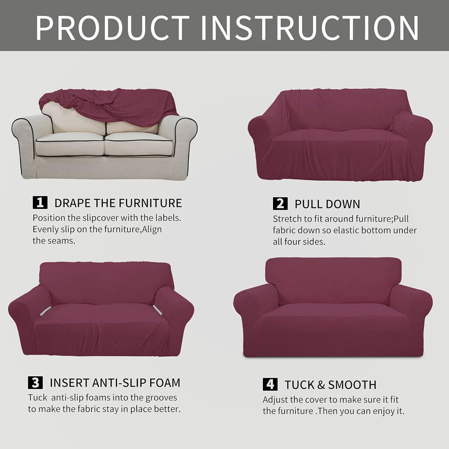 image:imageEasyGoing Stretch Sofa Slipcover 1Piece Sofa Cover Furniture Protector Couch Soft with Elastic Bottom for Kids Polyester Spandex Jacquard Fabric Small Checks Sofa Dark GrayAsh Rose