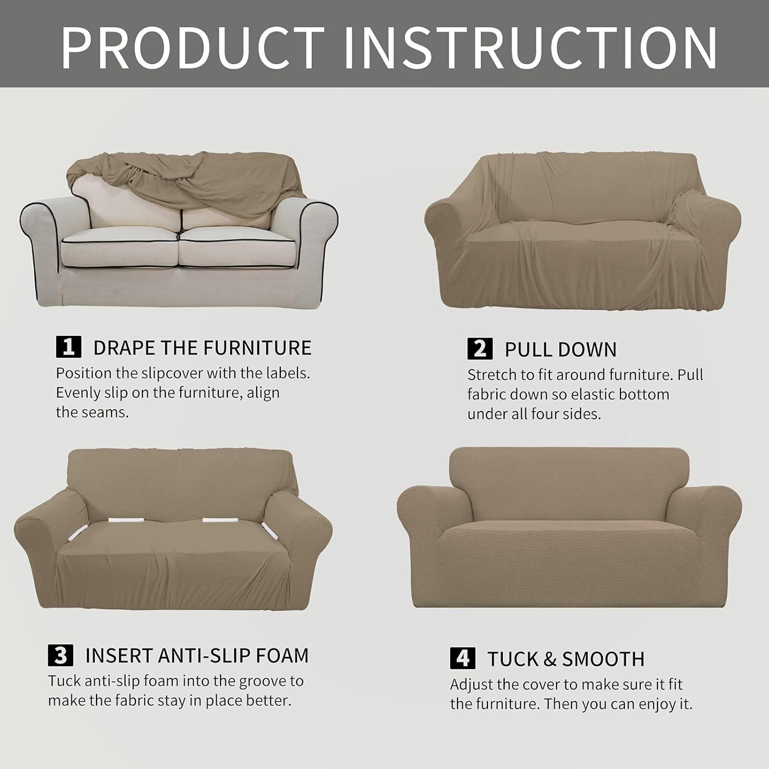 image:imageEasyGoing Stretch Sofa Slipcover 1Piece Sofa Cover Furniture Protector Couch Soft with Elastic Bottom for Kids Polyester Spandex Jacquard Fabric Small Checks Sofa Dark GrayNatural