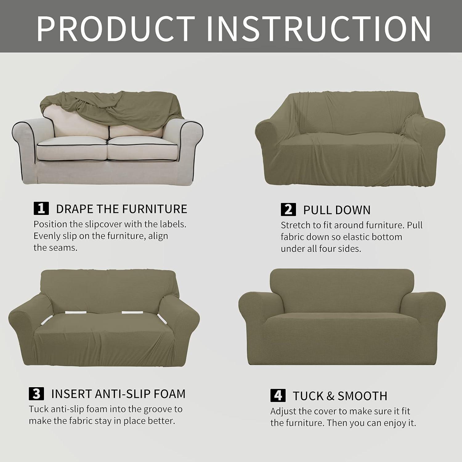 image:imageEasyGoing Stretch Sofa Slipcover 1Piece Sofa Cover Furniture Protector Couch Soft with Elastic Bottom for Kids Polyester Spandex Jacquard Fabric Small Checks Sofa Dark GrayKhaki