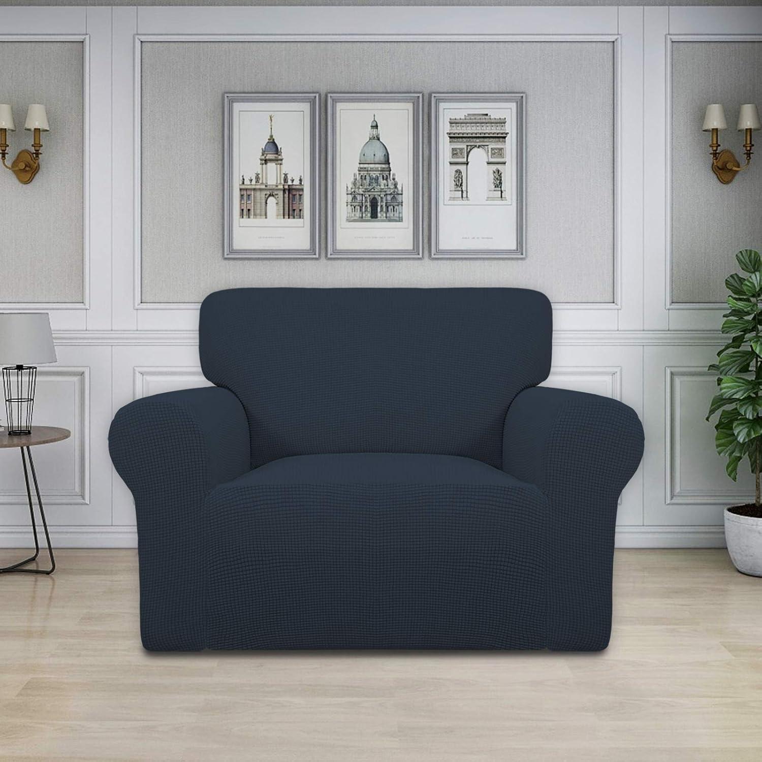 image:imageEasyGoing Stretch Sofa Slipcover 1Piece Sofa Cover Furniture Protector Couch Soft with Elastic Bottom for Kids Polyester Spandex Jacquard Fabric Small Checks Sofa Dark GrayDark Blue