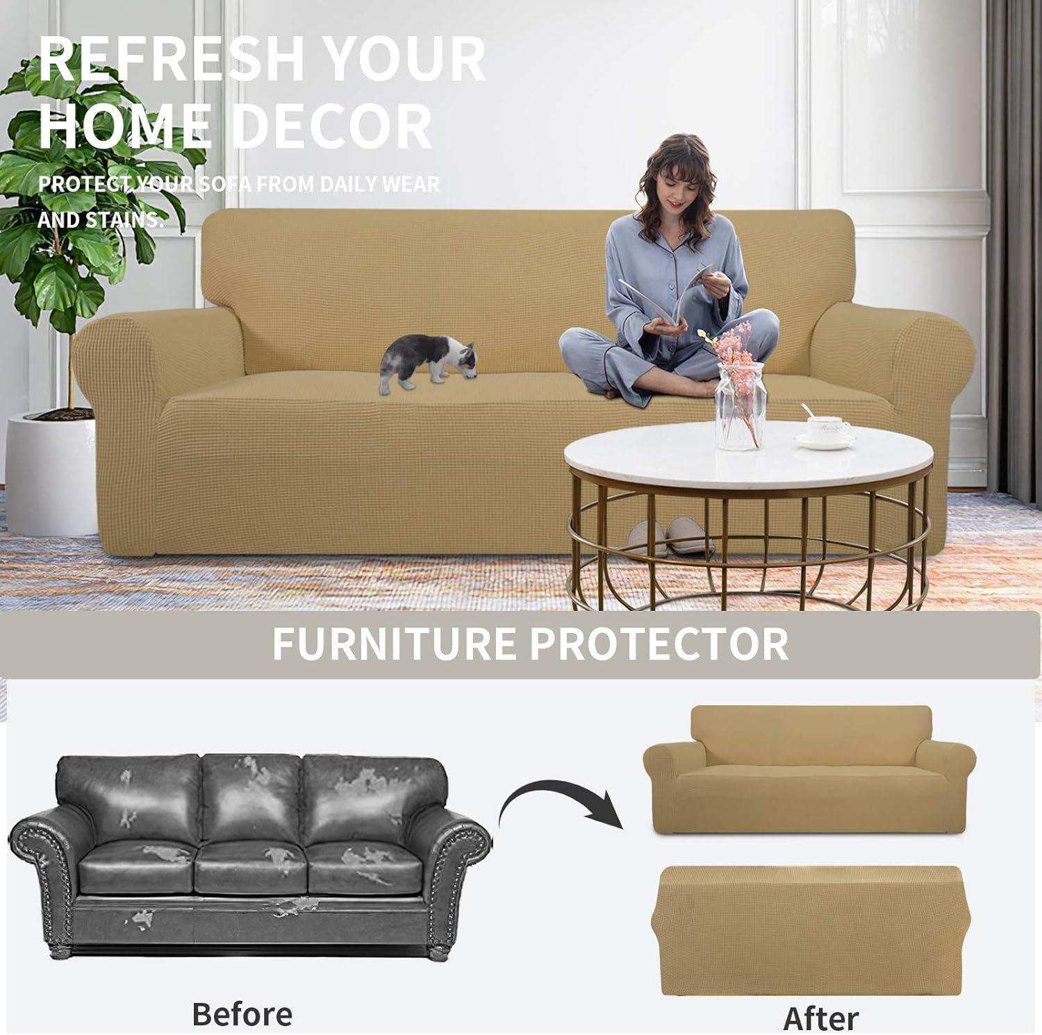 image:imageEasyGoing Stretch Sofa Slipcover 1Piece Sofa Cover Furniture Protector Couch Soft with Elastic Bottom for Kids Polyester Spandex Jacquard Fabric Small Checks Sofa Dark GrayGolden
