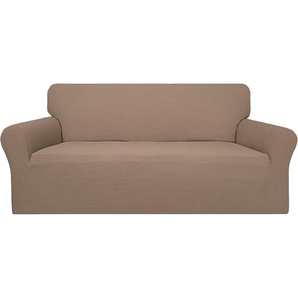 image:imageEasyGoing 100 Waterproof Chair Couch Cover Dual Waterproof Sofa Cover Stretch Jacquard Sofa Slipcover Leakproof Furniture Protector for Kids Pets Dog and Cat Chair ChocolateCamel