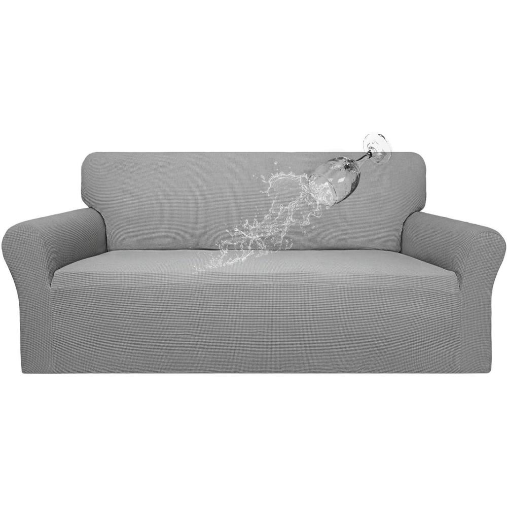image:imageEasyGoing 100 Waterproof Chair Couch Cover Dual Waterproof Sofa Cover Stretch Jacquard Sofa Slipcover Leakproof Furniture Protector for Kids Pets Dog and Cat Chair ChocolateLight Gray