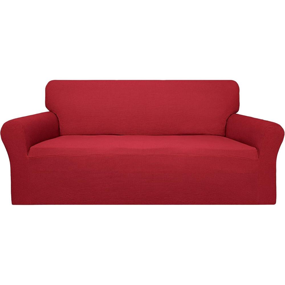 image:imageEasyGoing 100 Waterproof Chair Couch Cover Dual Waterproof Sofa Cover Stretch Jacquard Sofa Slipcover Leakproof Furniture Protector for Kids Pets Dog and Cat Chair ChocolateChristmas Red