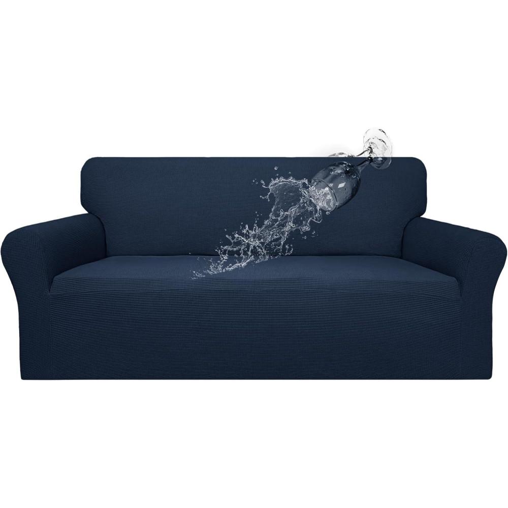 image:imageEasyGoing 100 Waterproof Chair Couch Cover Dual Waterproof Sofa Cover Stretch Jacquard Sofa Slipcover Leakproof Furniture Protector for Kids Pets Dog and Cat Chair ChocolateDark Blue