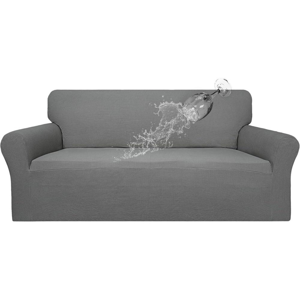 image:imageEasyGoing 100 Waterproof Chair Couch Cover Dual Waterproof Sofa Cover Stretch Jacquard Sofa Slipcover Leakproof Furniture Protector for Kids Pets Dog and Cat Chair ChocolateGrey