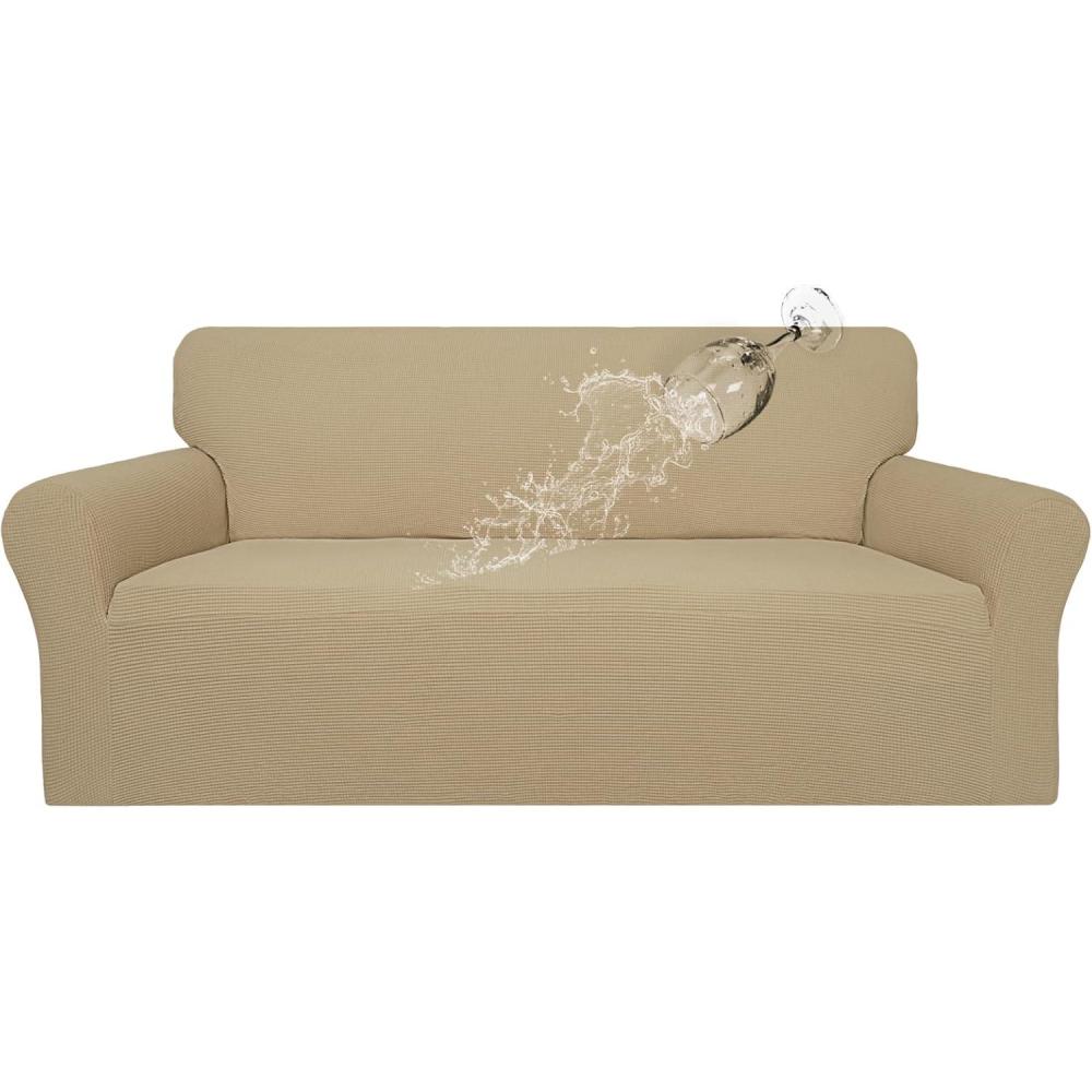 image:imageEasyGoing 100 Waterproof Chair Couch Cover Dual Waterproof Sofa Cover Stretch Jacquard Sofa Slipcover Leakproof Furniture Protector for Kids Pets Dog and Cat Chair ChocolateSand