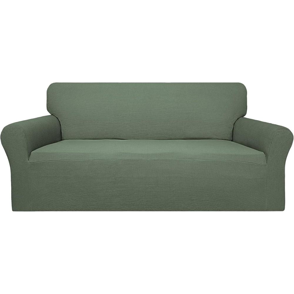 image:imageEasyGoing 100 Waterproof Chair Couch Cover Dual Waterproof Sofa Cover Stretch Jacquard Sofa Slipcover Leakproof Furniture Protector for Kids Pets Dog and Cat Chair ChocolateGrayish Green