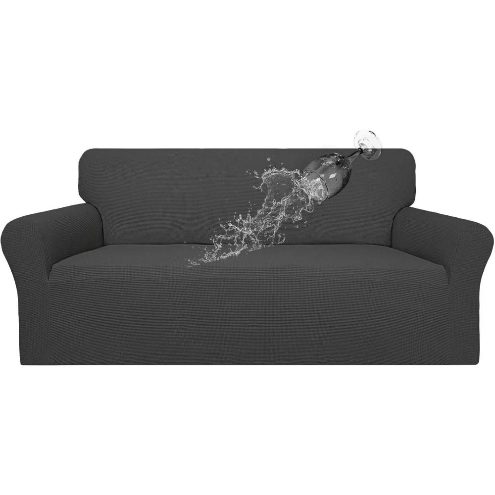 image:imageEasyGoing 100 Waterproof Chair Couch Cover Dual Waterproof Sofa Cover Stretch Jacquard Sofa Slipcover Leakproof Furniture Protector for Kids Pets Dog and Cat Chair ChocolateDark Gray