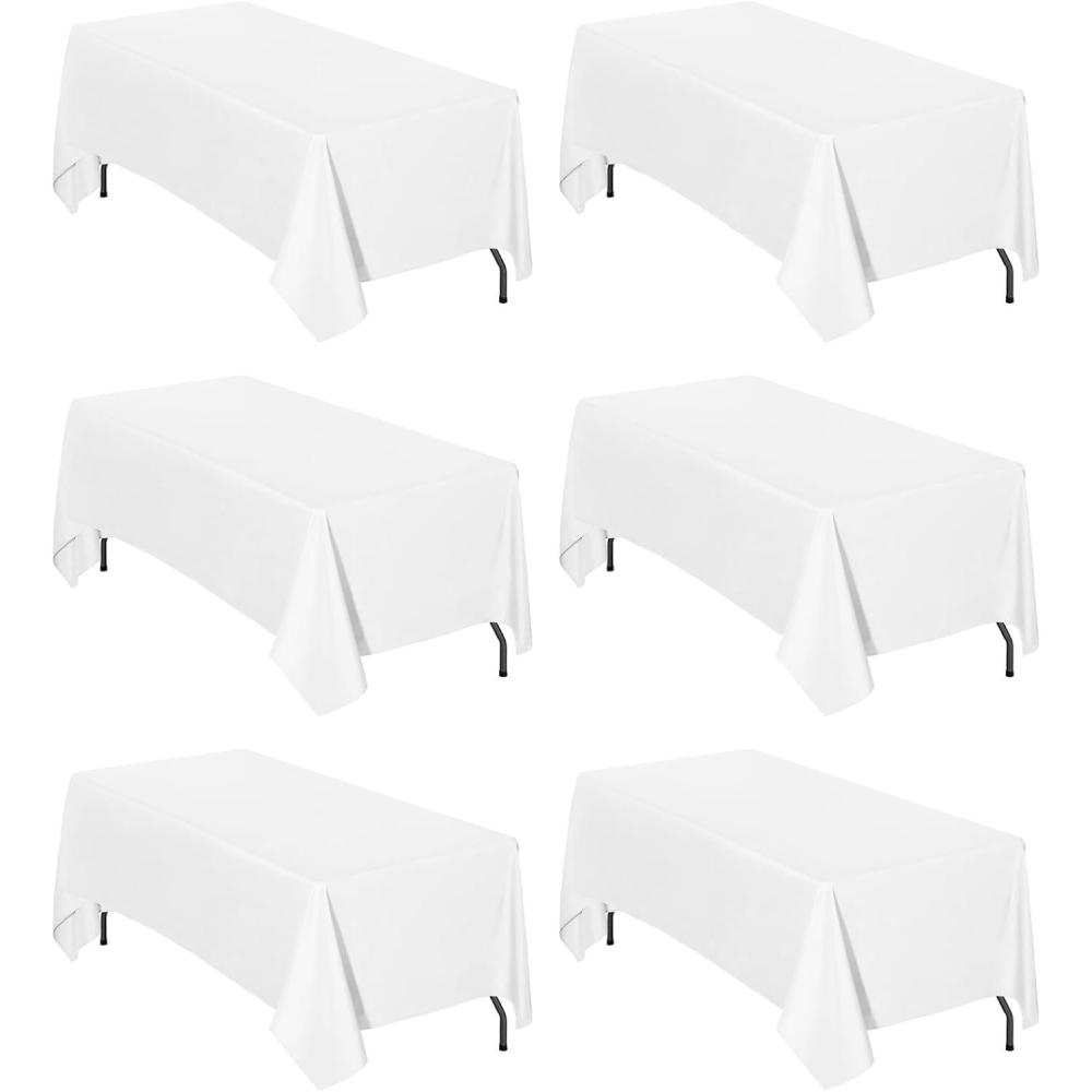 image:imageEasyGoing 6 Pack White Tablecloths 60x102 Inch for 6 Ft Rectangle Table Washable Polyester Waterproof Stain Resistant Table Cloth Decorative Table Cover for Kitchen Dining Tables EventsWhite