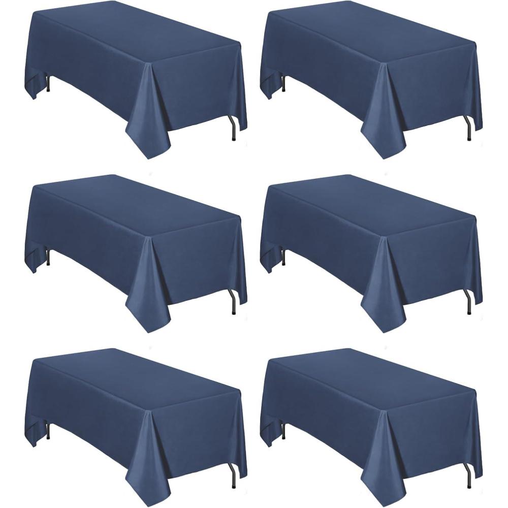 image:imageEasyGoing 6 Pack White Tablecloths 60x102 Inch for 6 Ft Rectangle Table Washable Polyester Waterproof Stain Resistant Table Cloth Decorative Table Cover for Kitchen Dining Tables EventsNavy