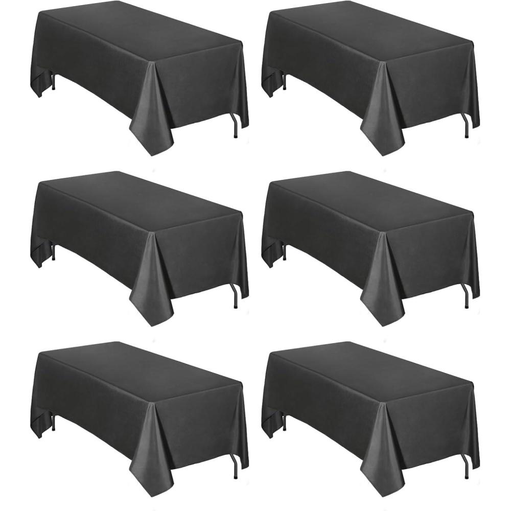 image:imageEasyGoing 6 Pack White Tablecloths 60x102 Inch for 6 Ft Rectangle Table Washable Polyester Waterproof Stain Resistant Table Cloth Decorative Table Cover for Kitchen Dining Tables EventsBlack