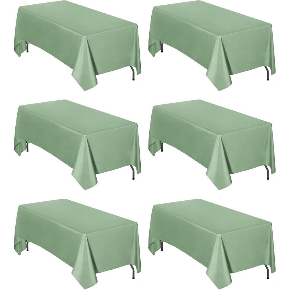 image:imageEasyGoing 6 Pack White Tablecloths 60x102 Inch for 6 Ft Rectangle Table Washable Polyester Waterproof Stain Resistant Table Cloth Decorative Table Cover for Kitchen Dining Tables EventsSage Green