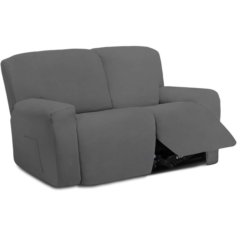 image:imageEasyGoing 8 Pieces Microfiber Stretch Sectional Recliner Sofa Slipcover Soft Fitted Fleece 3 Seats Couch Cover Washable Furniture Protector with Elasticity for Kids PetRecliner Sofa ChocolateGrey