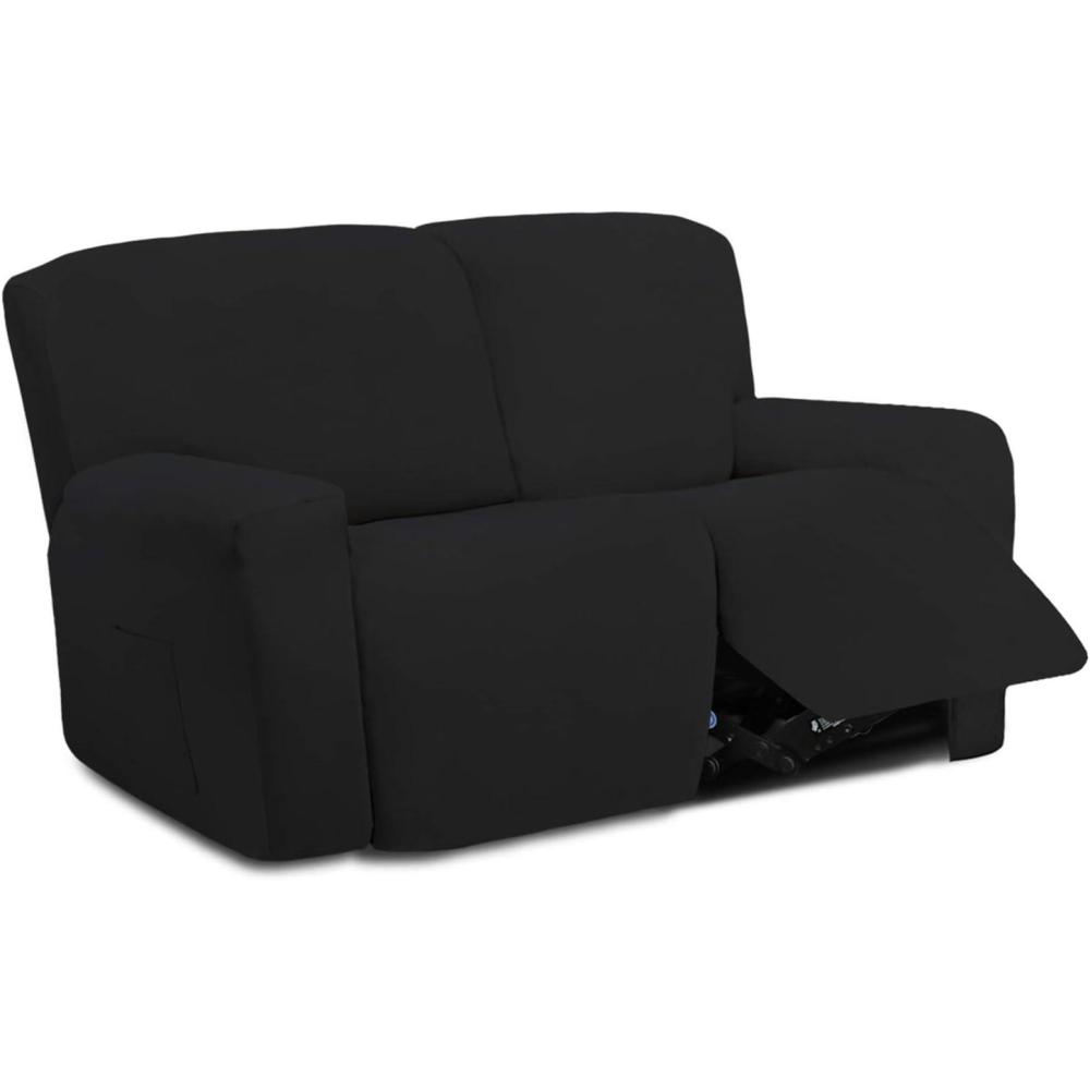 image:imageEasyGoing 8 Pieces Microfiber Stretch Sectional Recliner Sofa Slipcover Soft Fitted Fleece 3 Seats Couch Cover Washable Furniture Protector with Elasticity for Kids PetRecliner Sofa ChocolateBlack