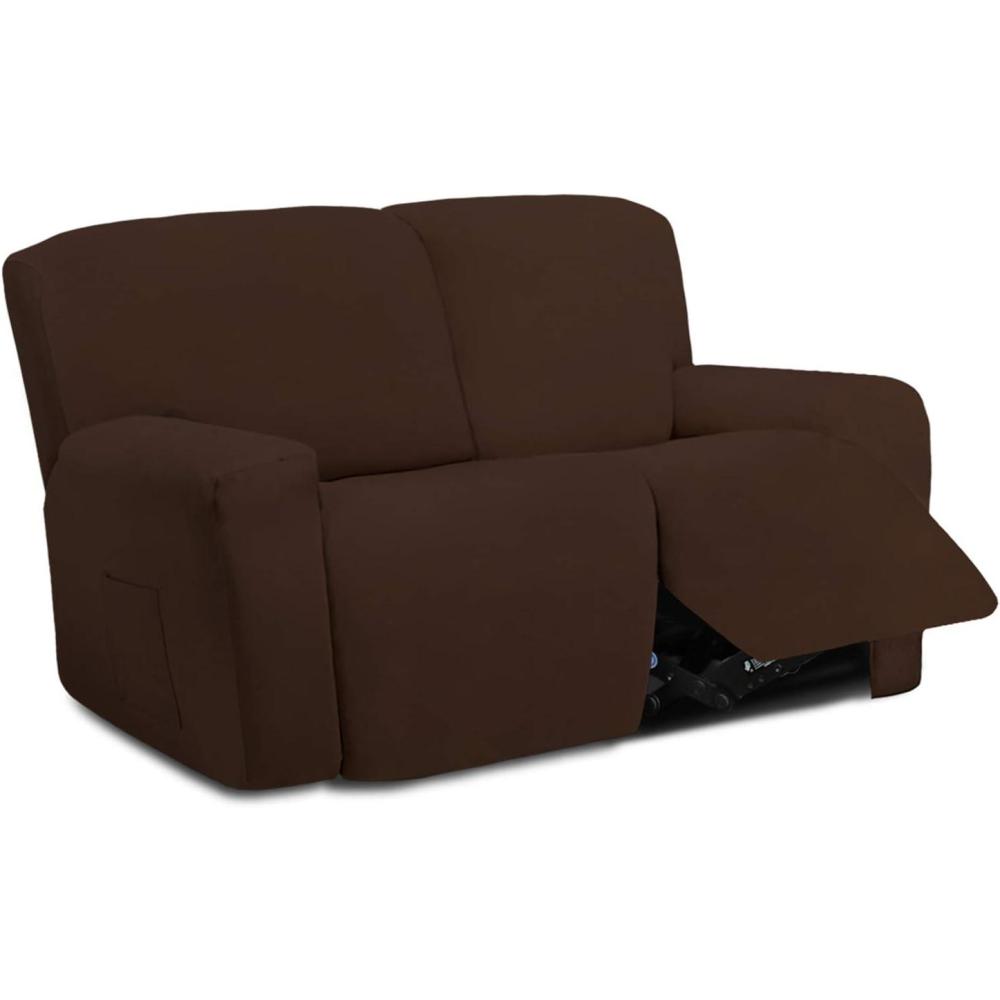 image:imageEasyGoing 8 Pieces Microfiber Stretch Sectional Recliner Sofa Slipcover Soft Fitted Fleece 3 Seats Couch Cover Washable Furniture Protector with Elasticity for Kids PetRecliner Sofa ChocolateCoffee