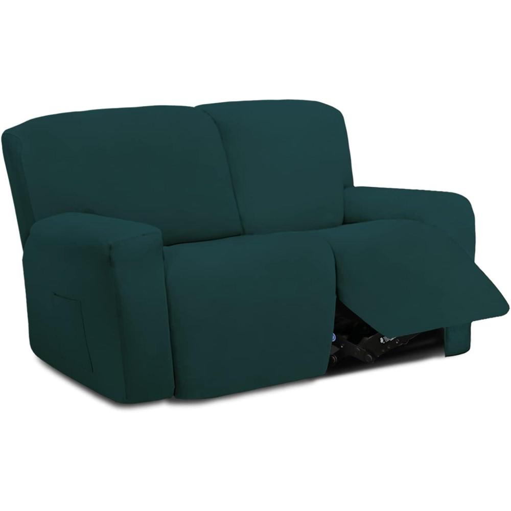 image:imageEasyGoing 8 Pieces Microfiber Stretch Sectional Recliner Sofa Slipcover Soft Fitted Fleece 3 Seats Couch Cover Washable Furniture Protector with Elasticity for Kids PetRecliner Sofa ChocolateDeep Teal