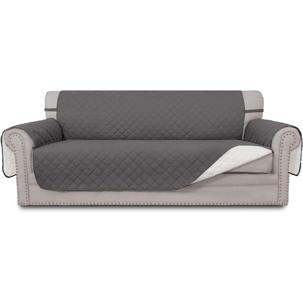 image:imageEasyGoing Reversible Oversized Couch Cover for 3 Cushion Couch Sofa Cover for Dogs Water Resistant Furniture Protector Cover with Foam Sticks for Pet Oversized Sofa GrayLight GrayGrayIvory