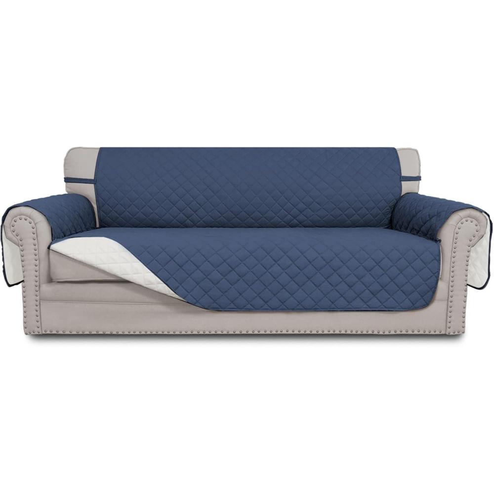 image:imageEasyGoing Reversible Oversized Couch Cover for 3 Cushion Couch Sofa Cover for Dogs Water Resistant Furniture Protector Cover with Foam Sticks for Pet Oversized Sofa GrayLight GrayDark BlueIvory