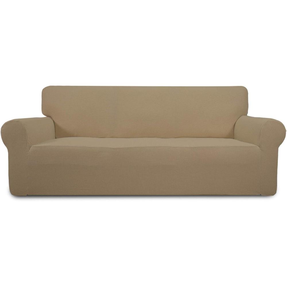 image:imageEasyGoing Stretch Sofa Slipcover 1Piece Sofa Cover Furniture Protector Couch Soft with Elastic Bottom for Kids Polyester Spandex Jacquard Fabric Small Checks Sofa Dark GrayTan