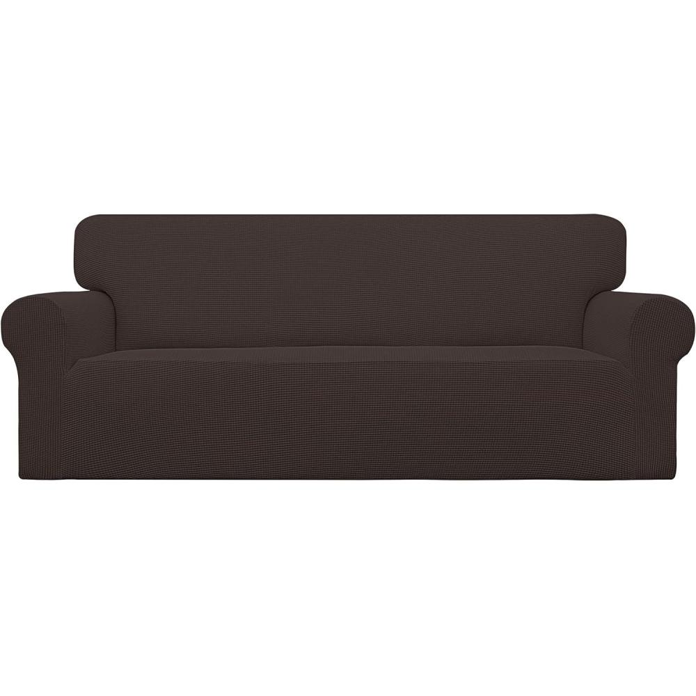 image:imageEasyGoing Stretch Sofa Slipcover 1Piece Sofa Cover Furniture Protector Couch Soft with Elastic Bottom for Kids Polyester Spandex Jacquard Fabric Small Checks Sofa Dark GrayChocolate